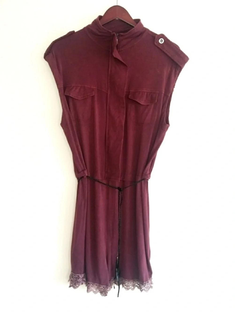POL Sleeveless Moto Romper Stretch Jersey Knit